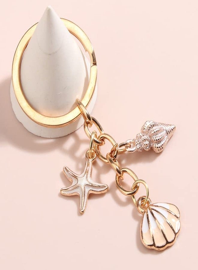 POYAMUSE Seashell and Starfish Keychain - Beach-Themed Keychain for Women, Starfish and Seashell Design - Conch - Image 2